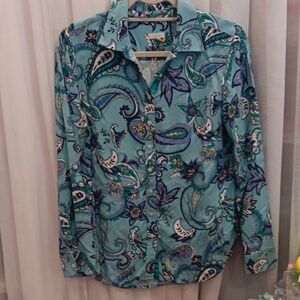 Talbots Teal Paisley Button-Down Shirt